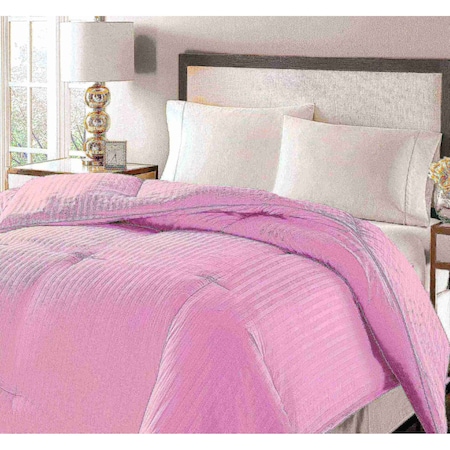Blue Ridge 350 Thread Count Down Fiber Damask Stripe Comforter, Pink, King 011840